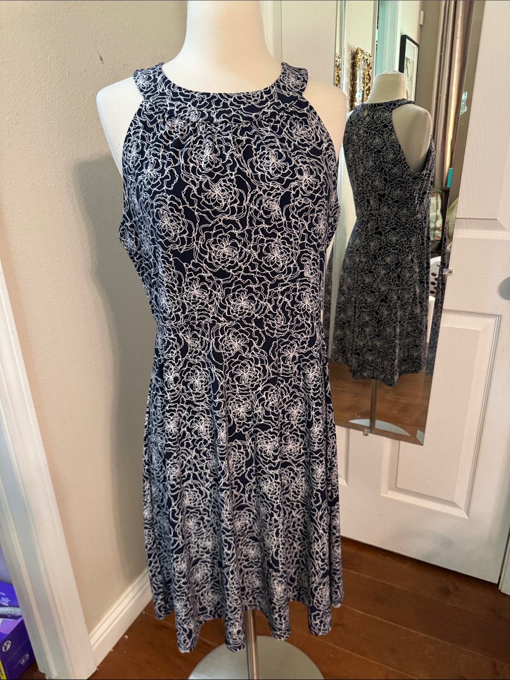 Tommy Hilfiger Navy Blue Floral Halter Knee Length Dress